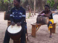 Nansady Keita teaching on the beach at Abene in the Casamance region of Senegal, January 2006