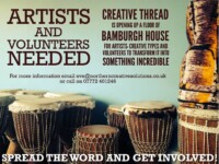 Flyer for Bamburgh House featuring Drummed Up's drums, October 2013 Flyer for Bamburgh House