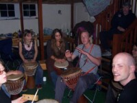 Drumming in The Camping Barn, Barrowburn, Northumberland, September 2005 (Photo Tim Hogan)