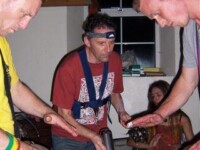Drumming in The Camping Barn, Barrowburn, Northumberland, September 2005 (Photo Tim Hogan)